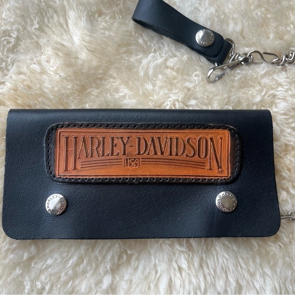 Vintage Harley  Davidson Black Leather Chain Biker Wallet - Picture 3 of 16